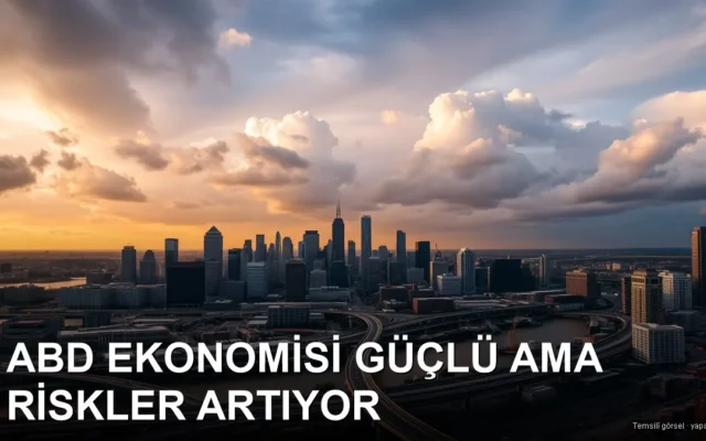 Liman ve otoyollarla Amerikan şehir silüeti, ekonomi teması