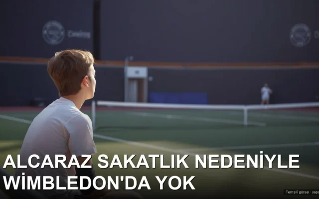 Bilekliği olan genç tenisçi boş çim kortu izliyor