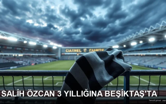 Akşam ışığında boş stadyumda korkuluğa asılı siyah-beyaz atkı — Beşiktaş Salih Özcan transferi