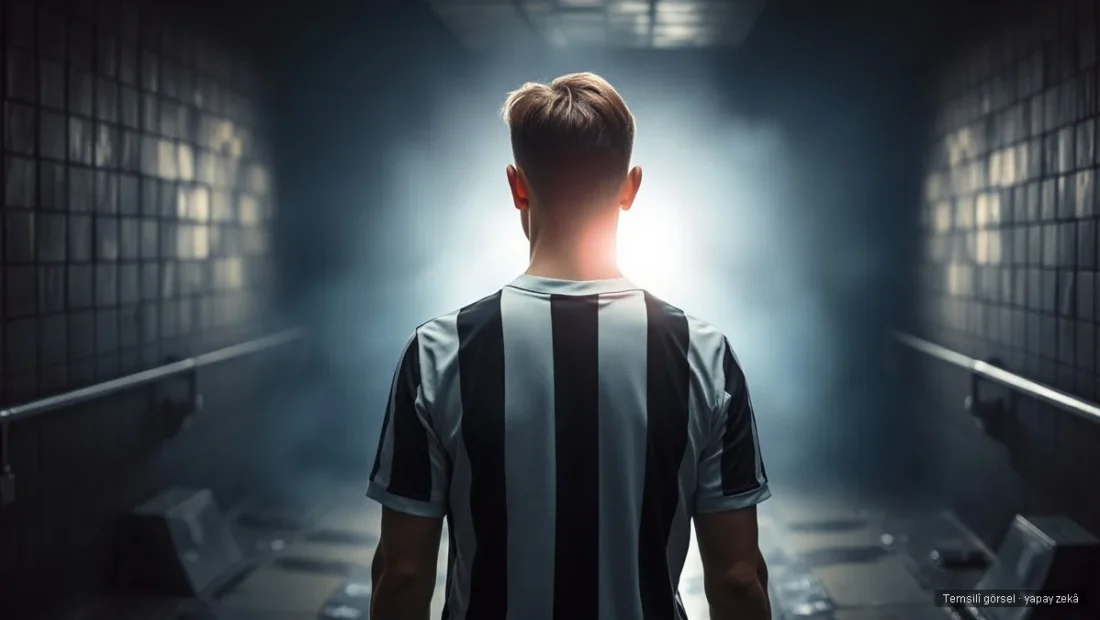 Siyah-beyaz formalı futbolcu stadyum tünelinde ışığa yürüyor — Trossard Beşiktaş transferi