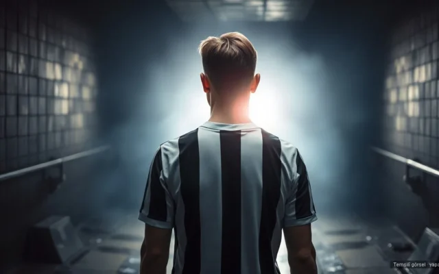 Siyah-beyaz formalı futbolcu stadyum tünelinde ışığa yürüyor — Trossard Beşiktaş transferi