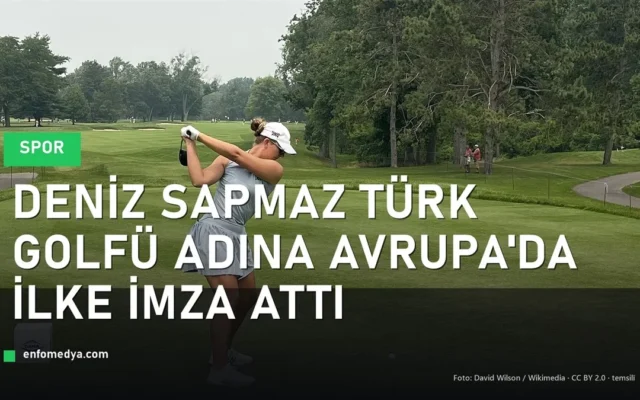 Kadın golfçü tee vuruşunda — Deniz Sapmaz Avrupa'da Türk golfü adına ilk
