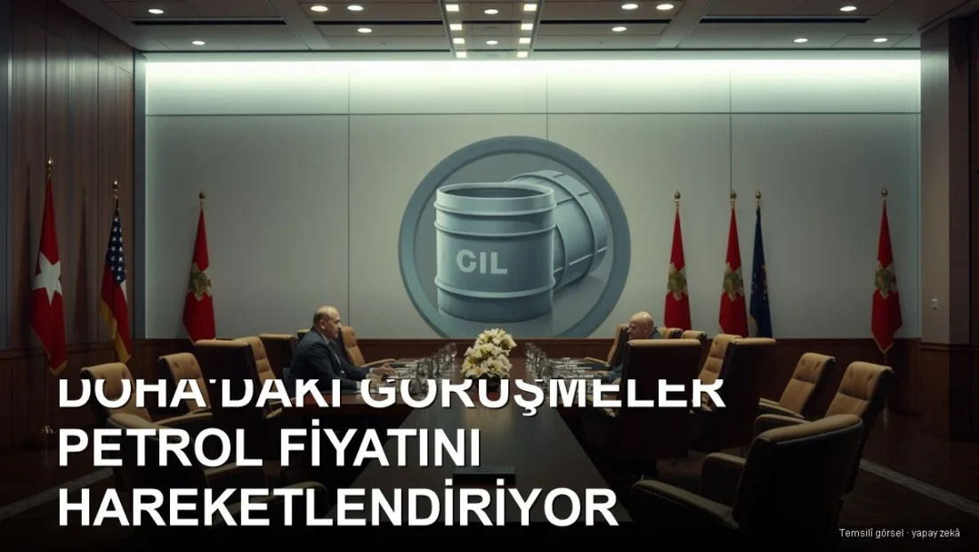 Modern konferans salonunda diplomatik müzakere masası ve petrol motifi