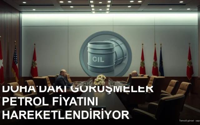 Modern konferans salonunda diplomatik müzakere masası ve petrol motifi