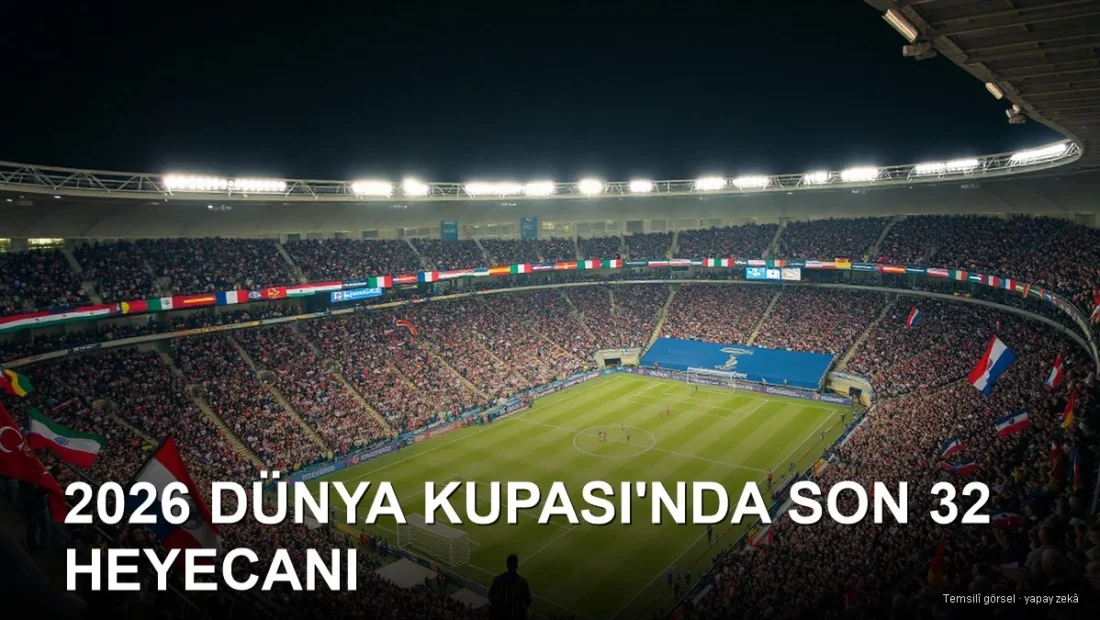 Gece maçında bayraklarla dolu Dünya Kupası stadyumu