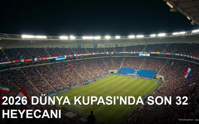 Gece maçında bayraklarla dolu Dünya Kupası stadyumu