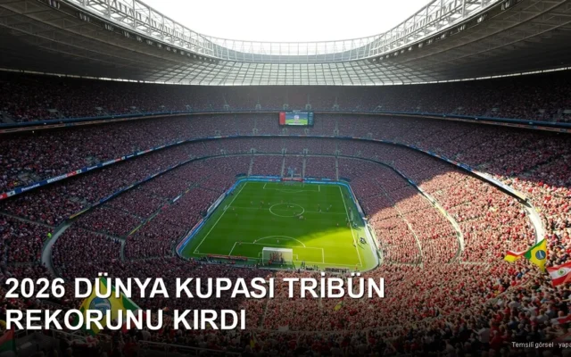 Temsilî görsel (yapay zekâ): tıklım tıklım Dünya Kupası stadyumu — tribün rekoru