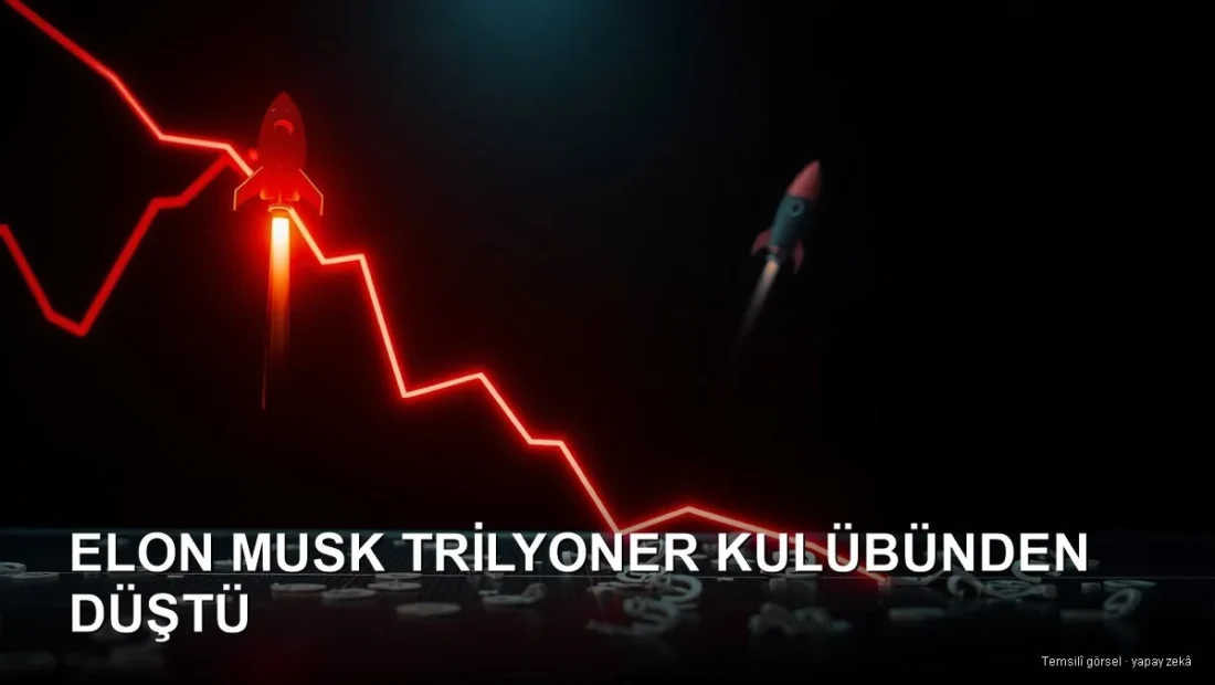 Temsilî görsel (yapay zekâ): düşen borsa grafiği ve roket — Elon Musk servet kaybı