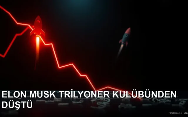Temsilî görsel (yapay zekâ): düşen borsa grafiği ve roket — Elon Musk servet kaybı