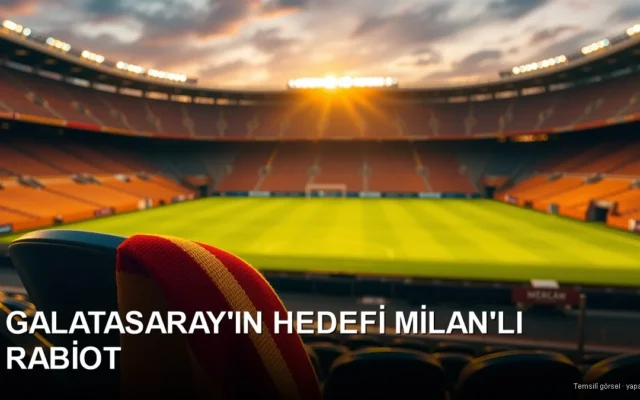 Gün batımında boş stadyumda koltuğa asılı sarı-kırmızı atkı — Galatasaray Rabiot transfer görüşmeleri