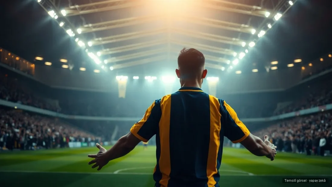 Sarı-lacivert formalı futbolcu gece stadyum ışıkları altında — Greenwood Fenerbahçe transferi
