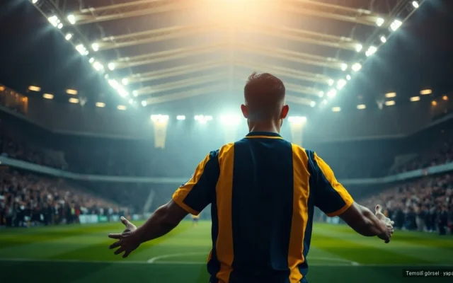 Sarı-lacivert formalı futbolcu gece stadyum ışıkları altında — Greenwood Fenerbahçe transferi