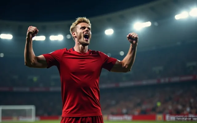 Kırmızı formalı forvet gol sevinci — Norveç Dünya Kupası çeyrek finalde