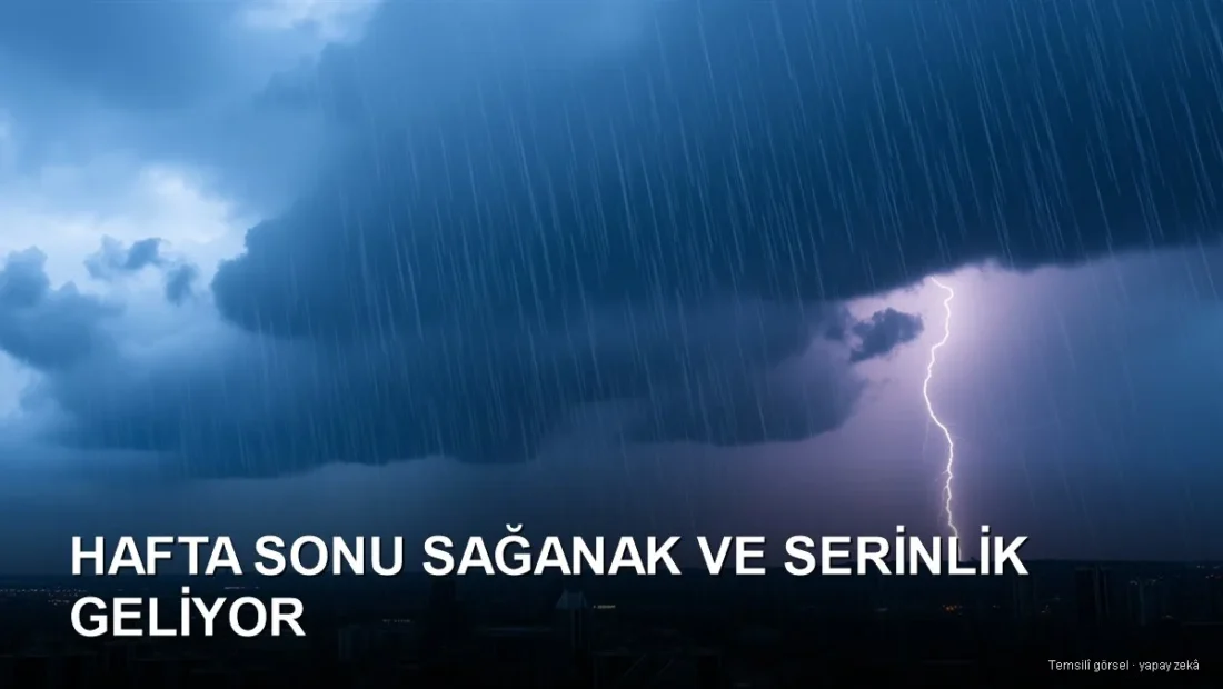 Şehir siluetinin üzerinde koyu fırtına bulutları ve sağanak — hava durumu