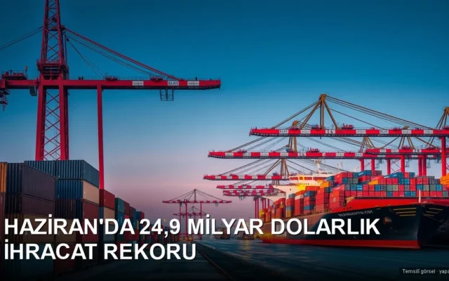 Temsilî görsel (yapay zekâ): konteyner limanı ve kargo gemisi — haziran ihracat rekoru