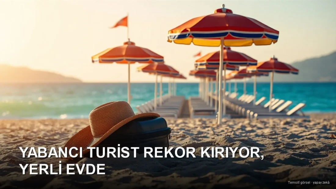 Altın saatte sahilde hasır şapka, bavul ve boş şezlonglar — iç turizm OECD raporu