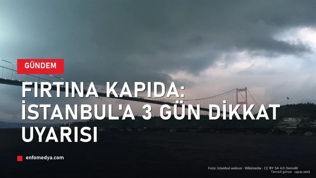 İstanbul Boğazı üzerinde koyu fırtına bulutları ve köprü — AKOM uyarısı