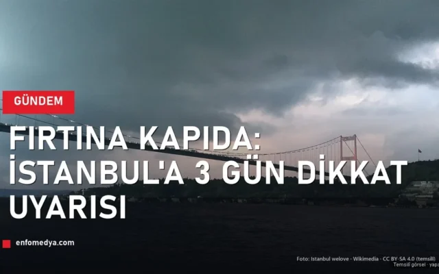 İstanbul Boğazı üzerinde koyu fırtına bulutları ve köprü — AKOM uyarısı