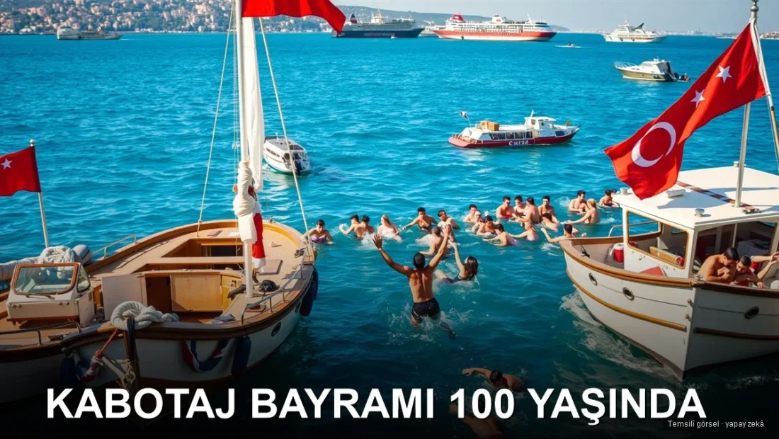 Bayraklarla süslü tekneler ve denize atlayan gençlerle Kabotaj Bayramı