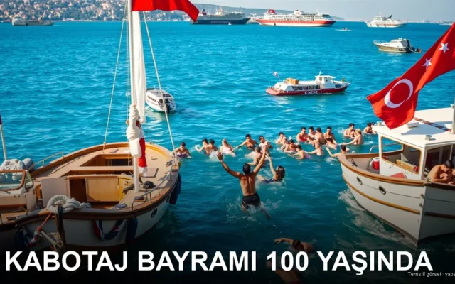 Bayraklarla süslü tekneler ve denize atlayan gençlerle Kabotaj Bayramı