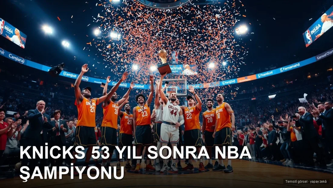 Konfetiler arasında kupa kaldıran basketbol takımı, şampiyonluk