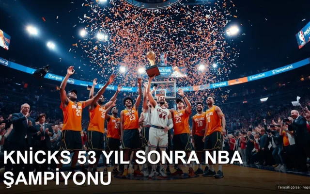 Konfetiler arasında kupa kaldıran basketbol takımı, şampiyonluk