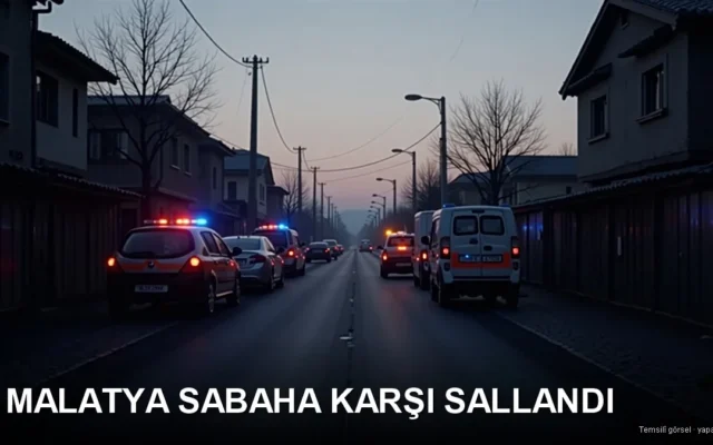 Malatya Battalgazi'de deprem sonrası şafakta boş sokakta acil müdahale araçları
