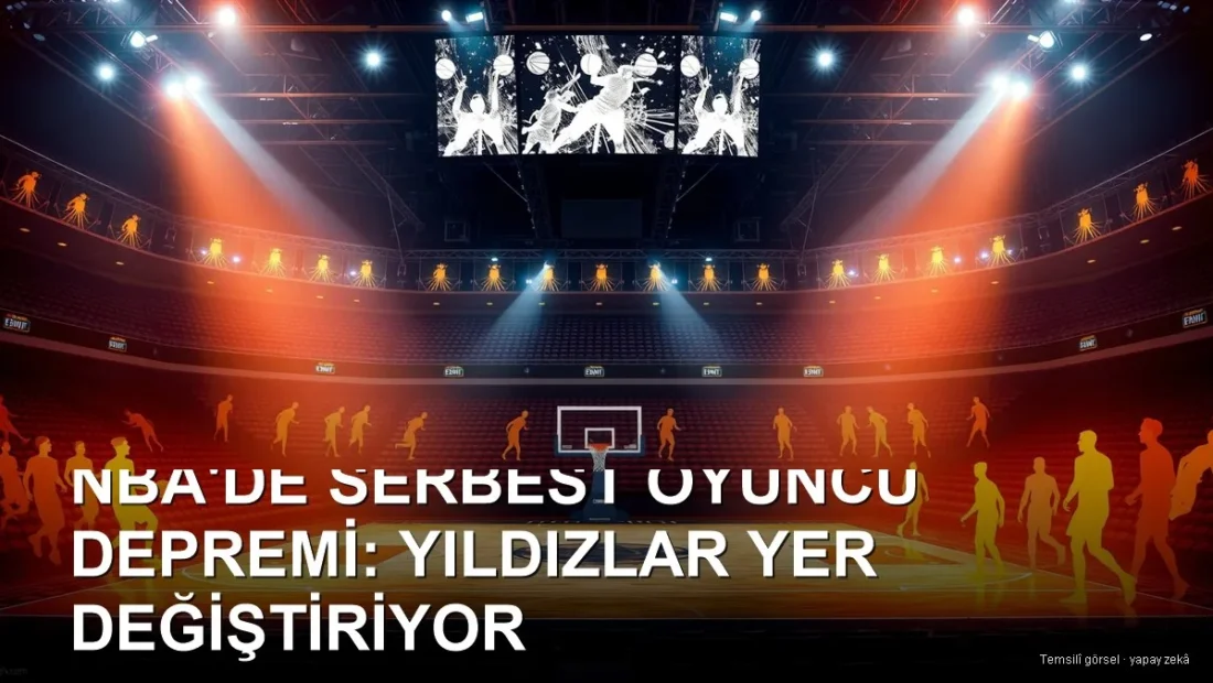 Spot ışıklı arenada hareketi simgeleyen oyuncu siluetleri