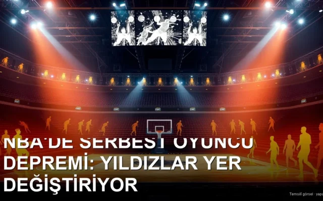 Spot ışıklı arenada hareketi simgeleyen oyuncu siluetleri