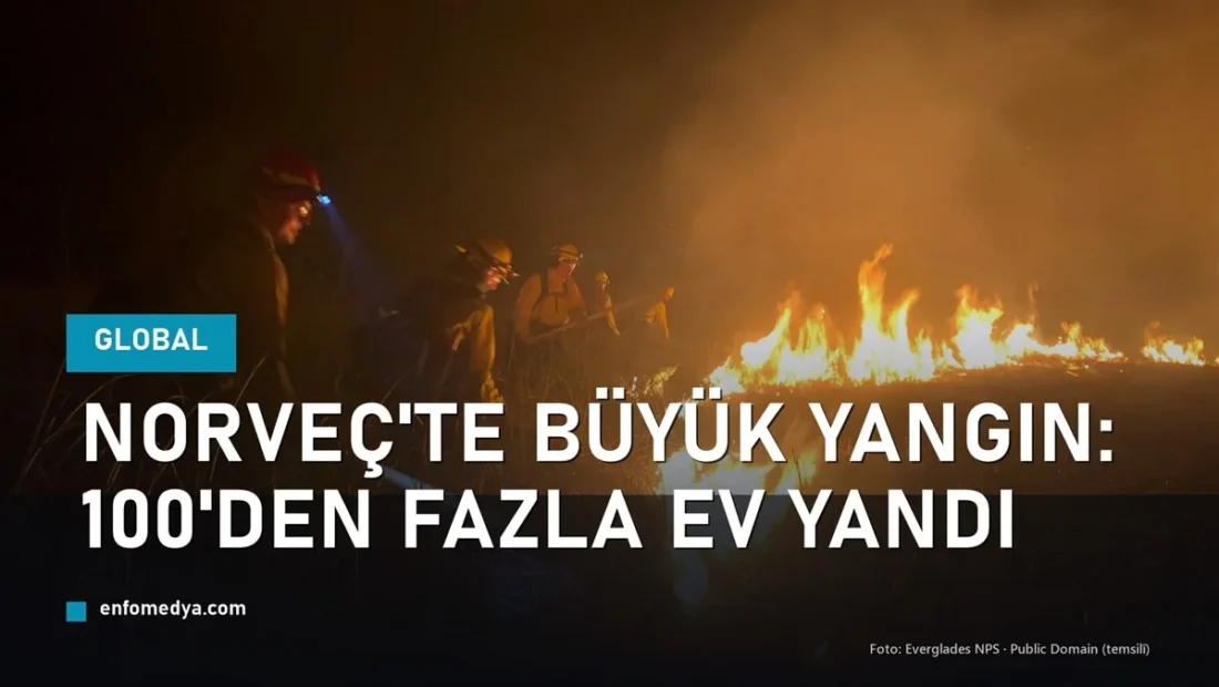 Gece boyu süren yangına itfaiye müdahalesi — Norveç Krokstadelva'da 100'den fazla ev yandı (temsilî)