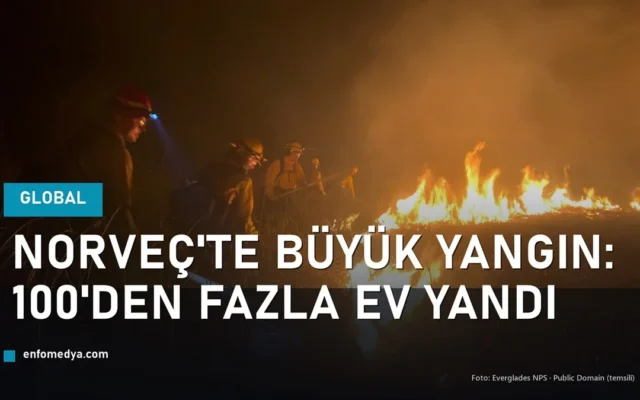 Gece boyu süren yangına itfaiye müdahalesi — Norveç Krokstadelva'da 100'den fazla ev yandı (temsilî)
