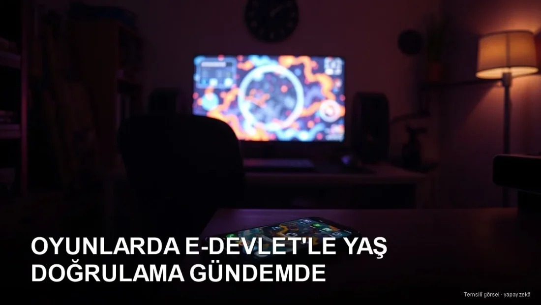 Loş oyun odasında ekran ışığı ve masada telefon — oyunlarda e-Devlet yaş doğrulama tartışması