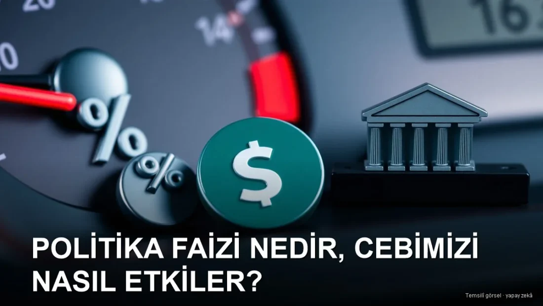 Yüzde sembolleri ve merkez bankası motifiyle faiz kavramı