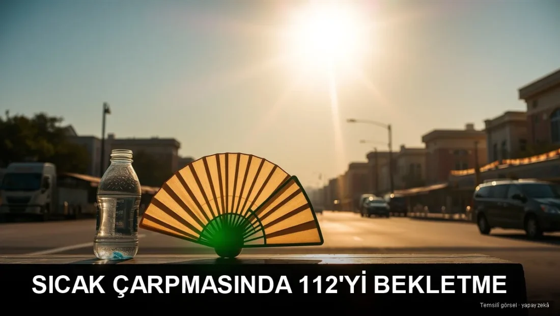 Kavurucu güneş altında bankta su şişesi ve yelpaze — sıcak çarpması belirtileri ve uzman uyarısı