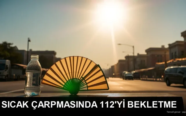 Kavurucu güneş altında bankta su şişesi ve yelpaze — sıcak çarpması belirtileri ve uzman uyarısı
