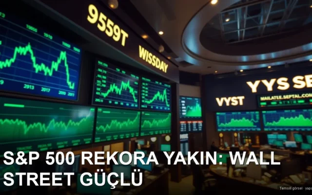 Borsa işlem salonunda yükselen yeşil grafikler