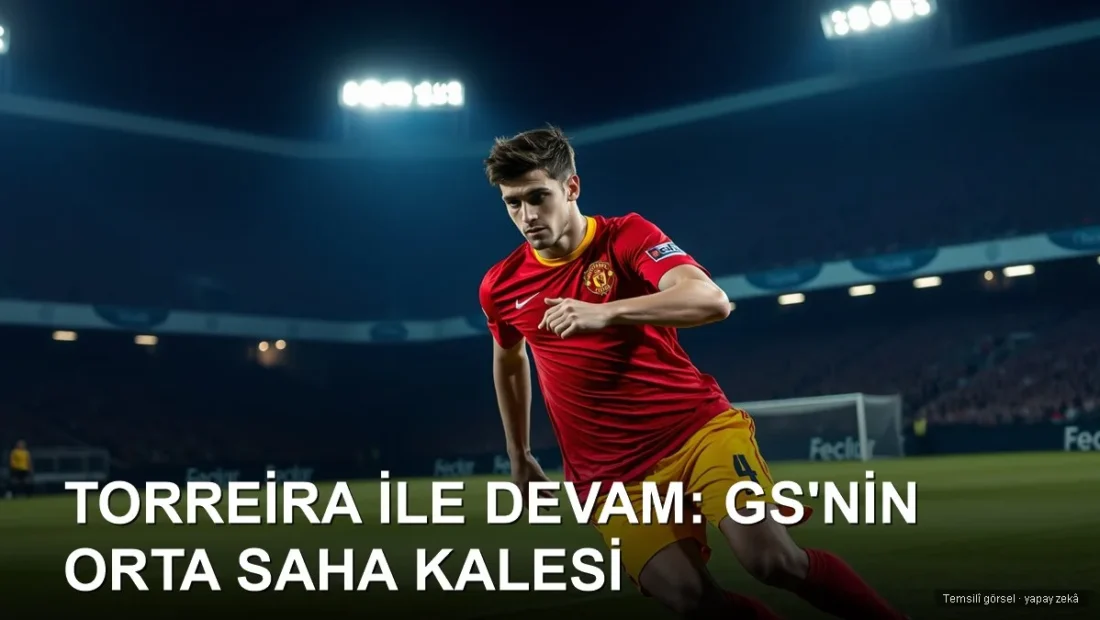 Gece maçında topu koruyan kırmızı sarı formalı orta saha oyuncusu