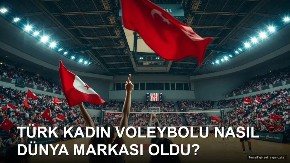 Dolu arenada bayraklarla voleybol maçı, ulusal spor coşkusu