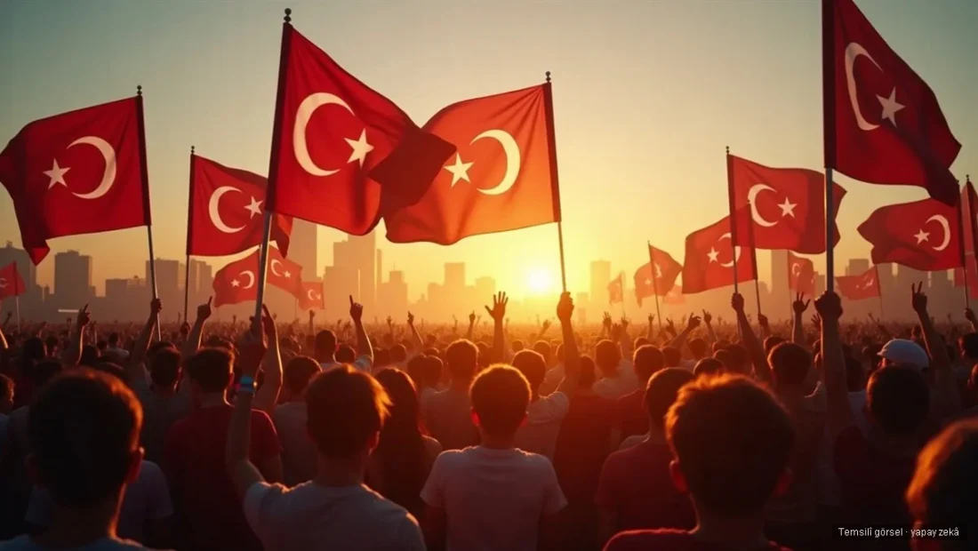 Türk bayrakları taşıyan kalabalık — Türkiye'nin genç ve dinamik nüfusu