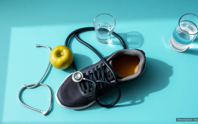 Stetoskop, elma, koşu ayakkabısı ve su bardağı — Türkiye Sağlık Araştırması obezite