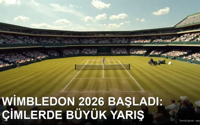 Prestijli turnuvada yeşil çim kort ve beyaz kıyafetli tenisçi
