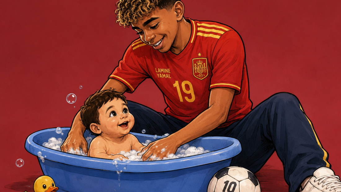 Lamine Yamal, İspanya forması ile bebek Messi'yi mavi küvette yıkıyor - Dünya Kupası göndermesi