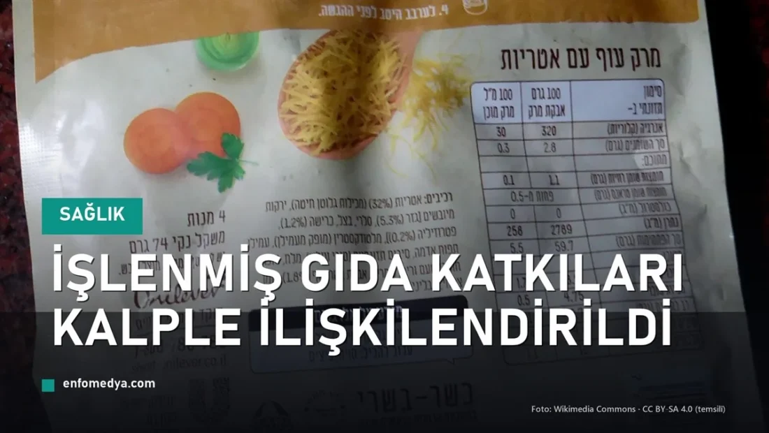 Paketli gıda ürünü etiketi — işlenmiş gıda katkı maddeleri ve kalp sağlığı